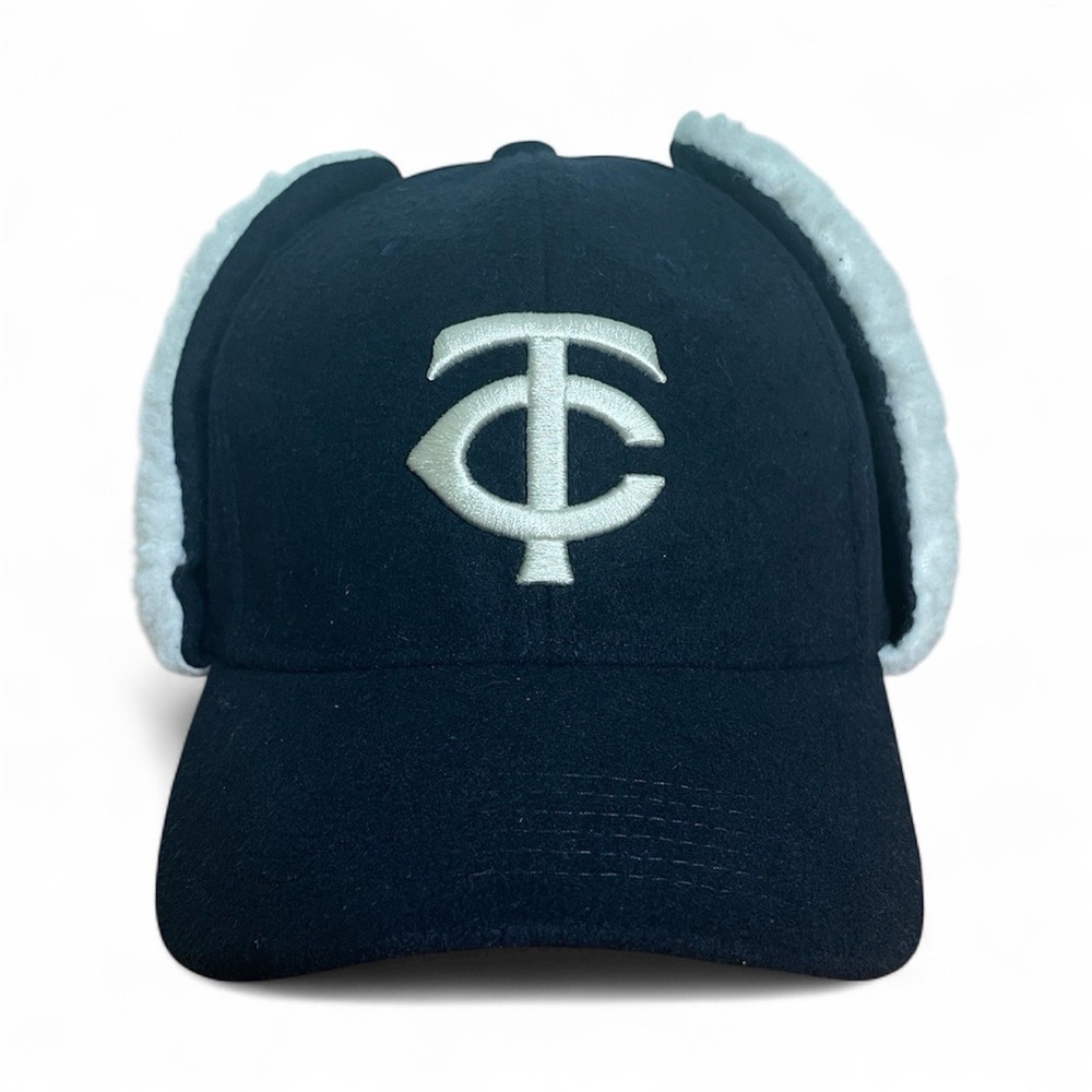 Minnesota TC Twins Trapper Cap Hat Snapback Ear Flaps Black Wool Sherpa